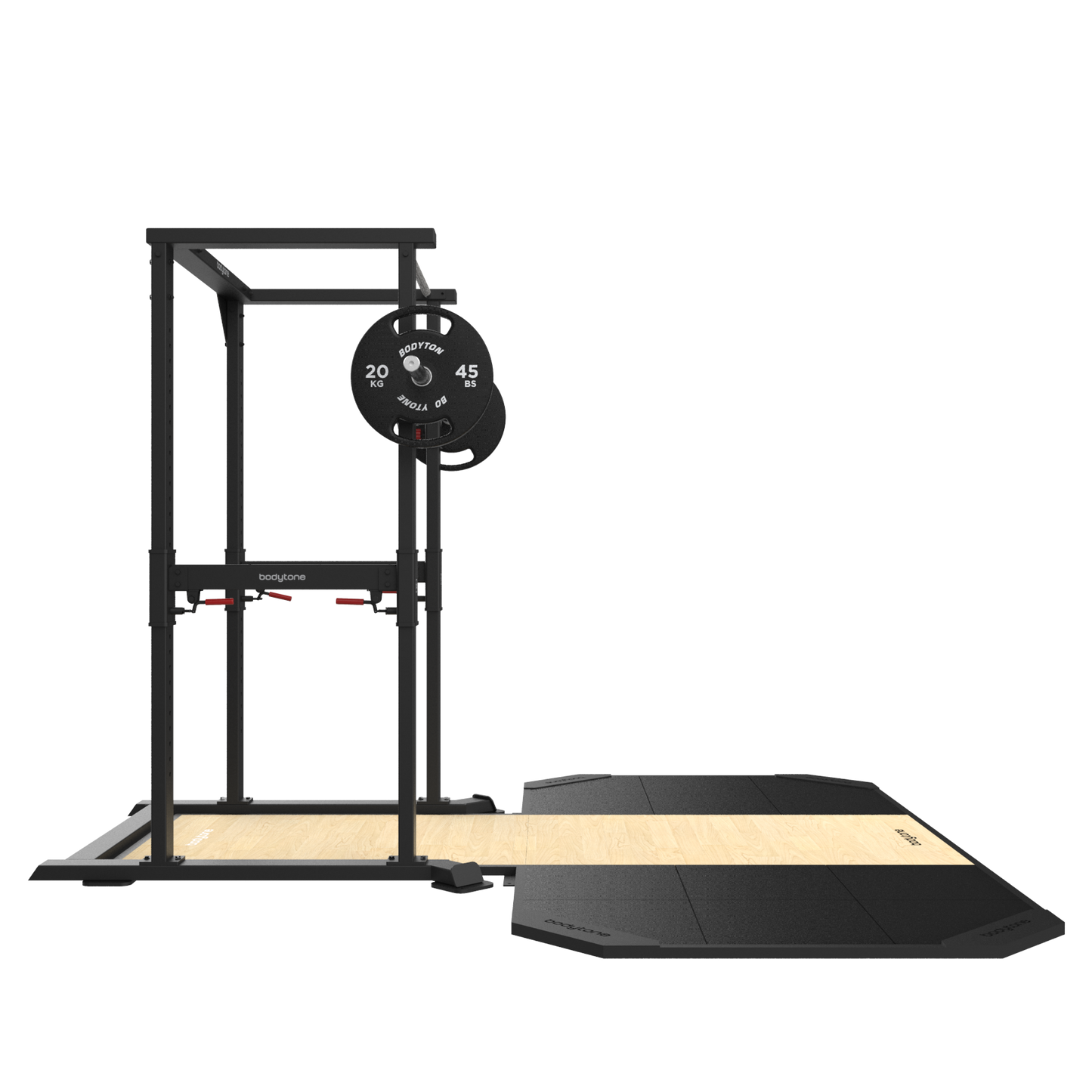 Plateforme d'haltérophilie pour rack avec supports à élastiques